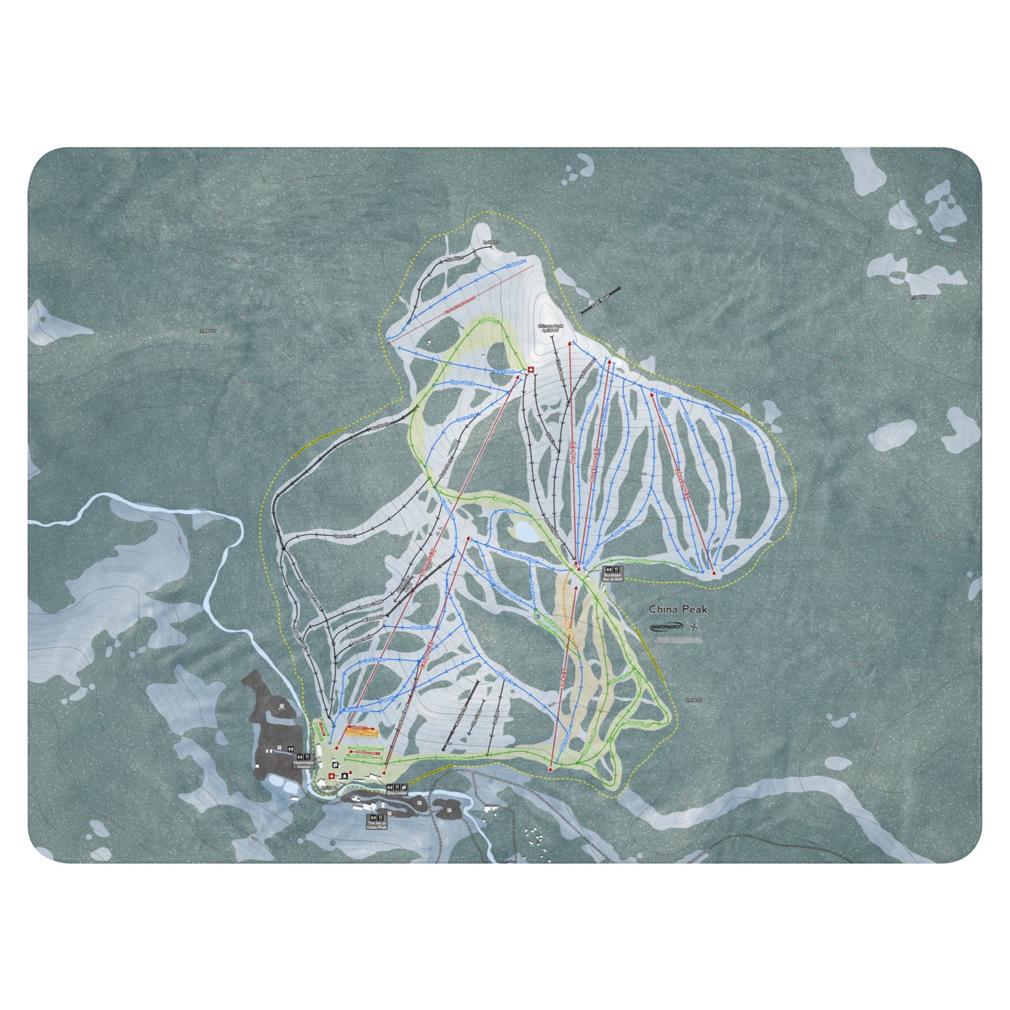 China Peak, California Ski Resort Map Blanket - Powderaddicts