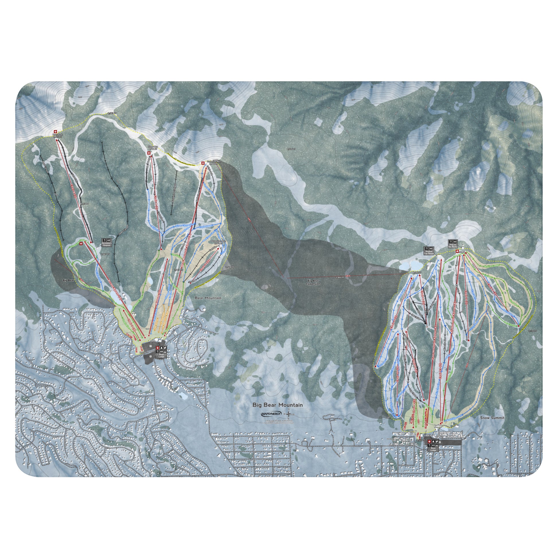 Big Bear Mountain, California Ski Resort Map Blanket - Powderaddicts