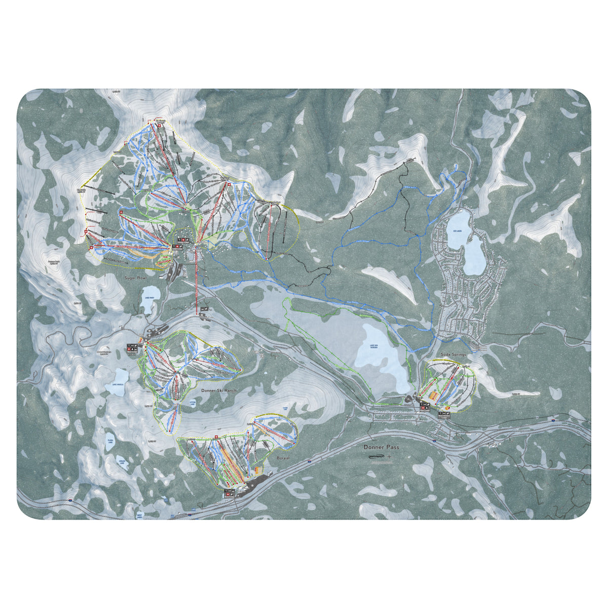 Donner Pass, California Ski Resort Map Blanket - Powderaddicts