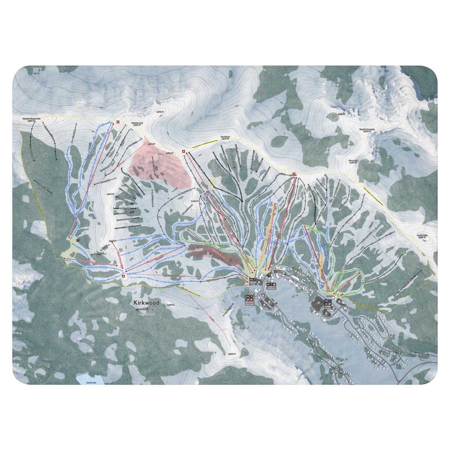 Kirkwood, California Ski Resort Map Blanket - Powderaddicts