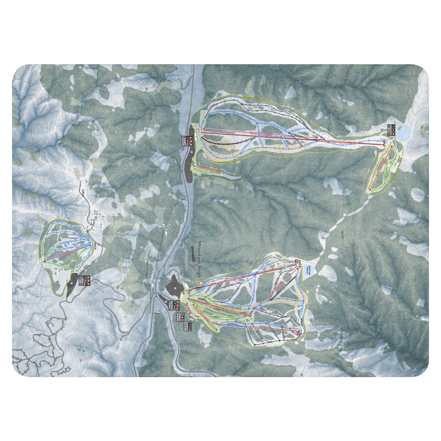 Mountain High, California Ski Resort Map Blanket - Powderaddicts