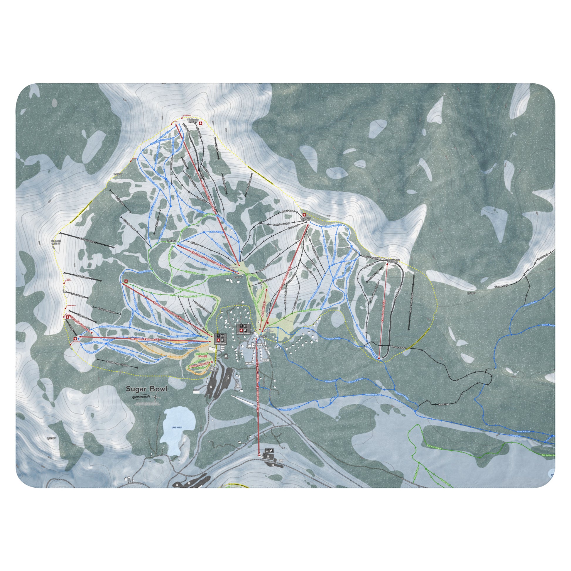 Sugar Bowl, California Ski Resort Map Blanket - Powderaddicts