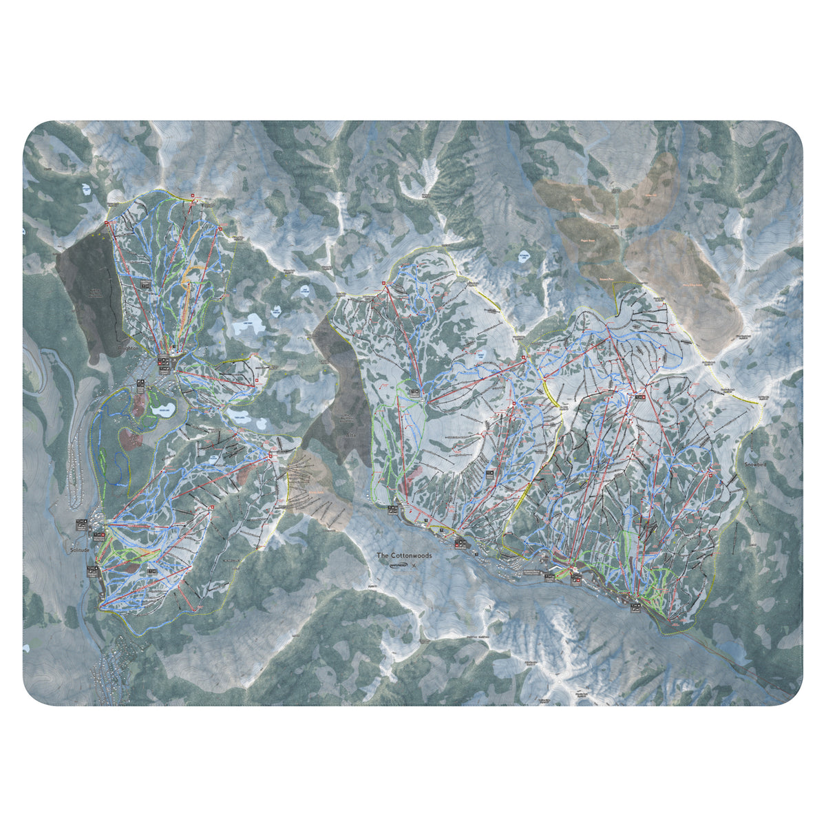 The Cottonwoods, Utah Ski Resort Map Blanket