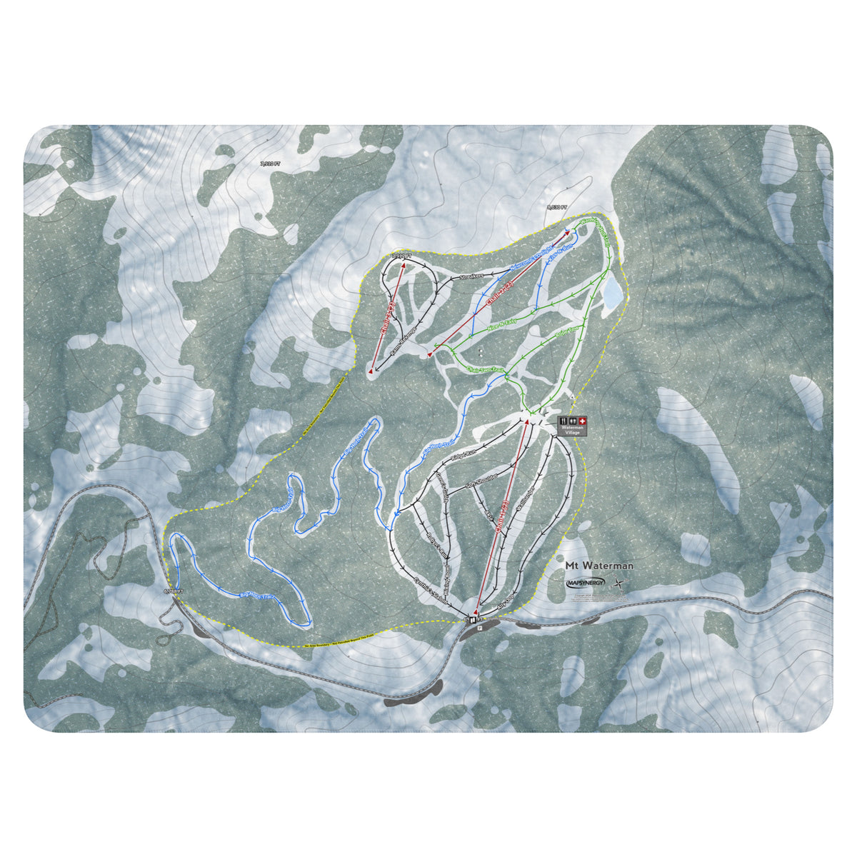 Mt Waterman, California Ski Resort Map Blanket