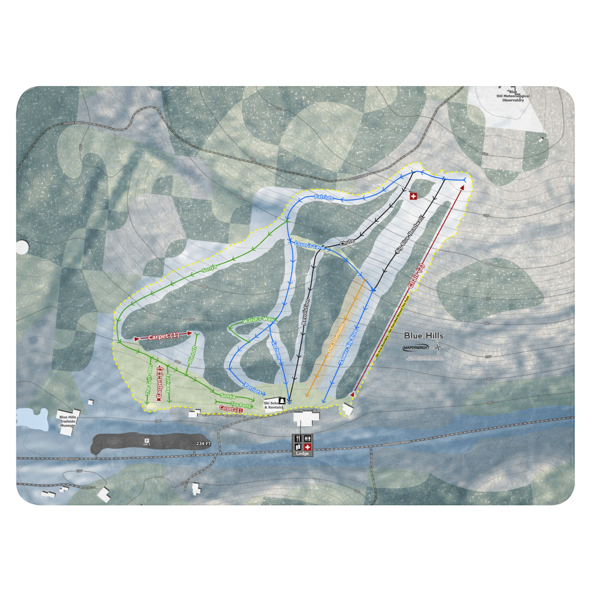 Blue Hills, Massachusetts Ski Resort Map Blanket