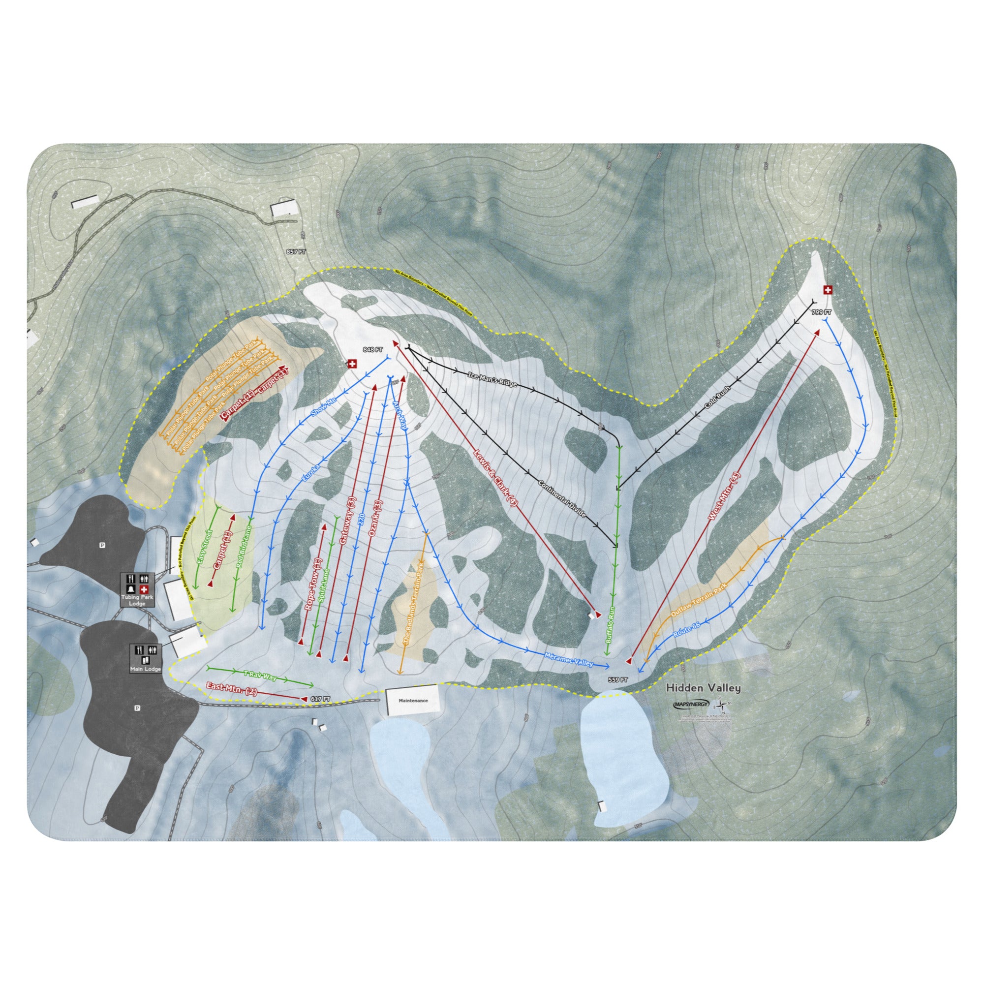 Hidden Valley, Missouri Ski Resort Map Blanket trail map