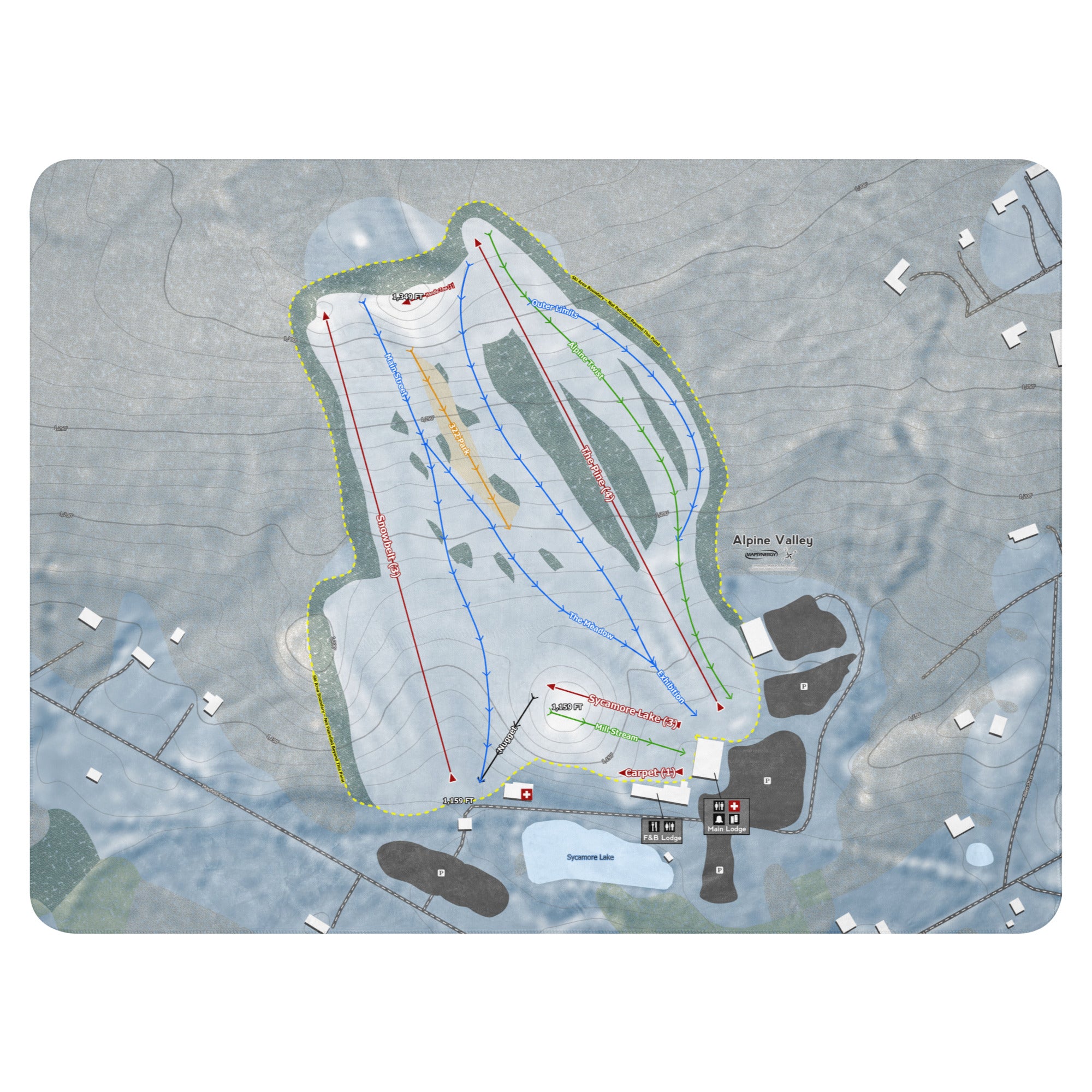 Alpine Valley, Ohio Ski Resort Map Blanket trail map