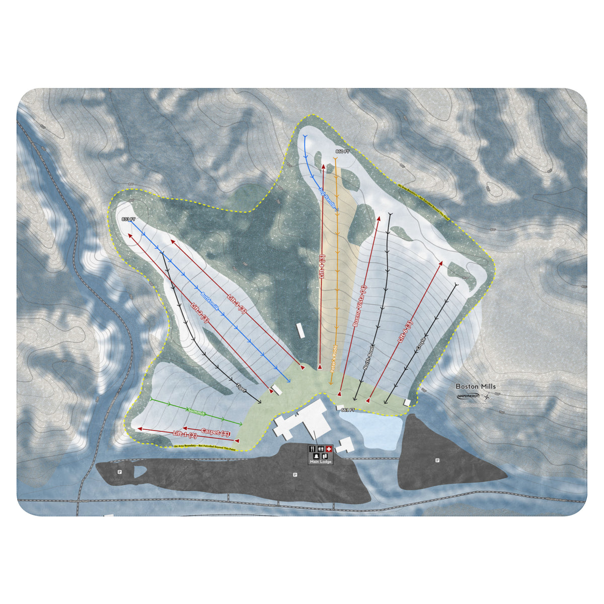 Boston Mills, Ohio Ski Resort Map Blanket
