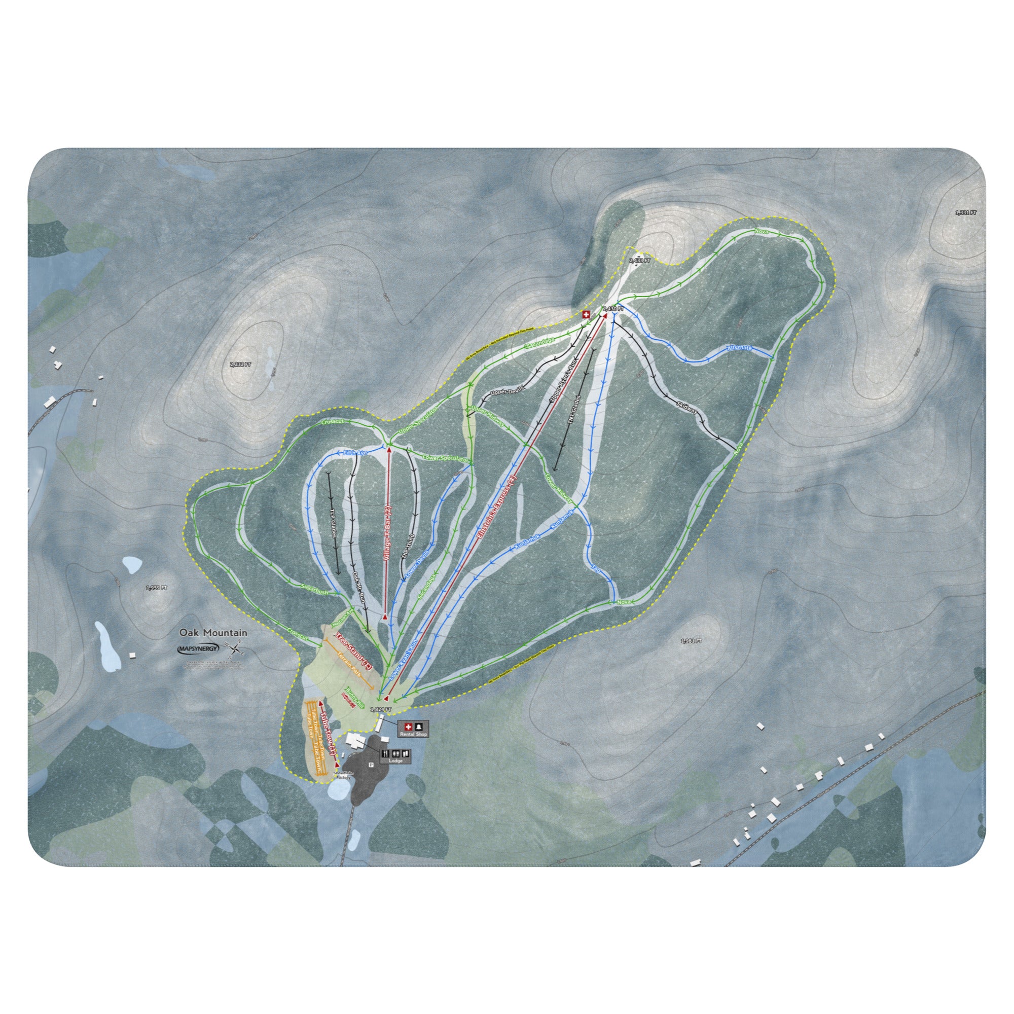 Oak Mountain, New York Ski Resort Map Blanket trail map
