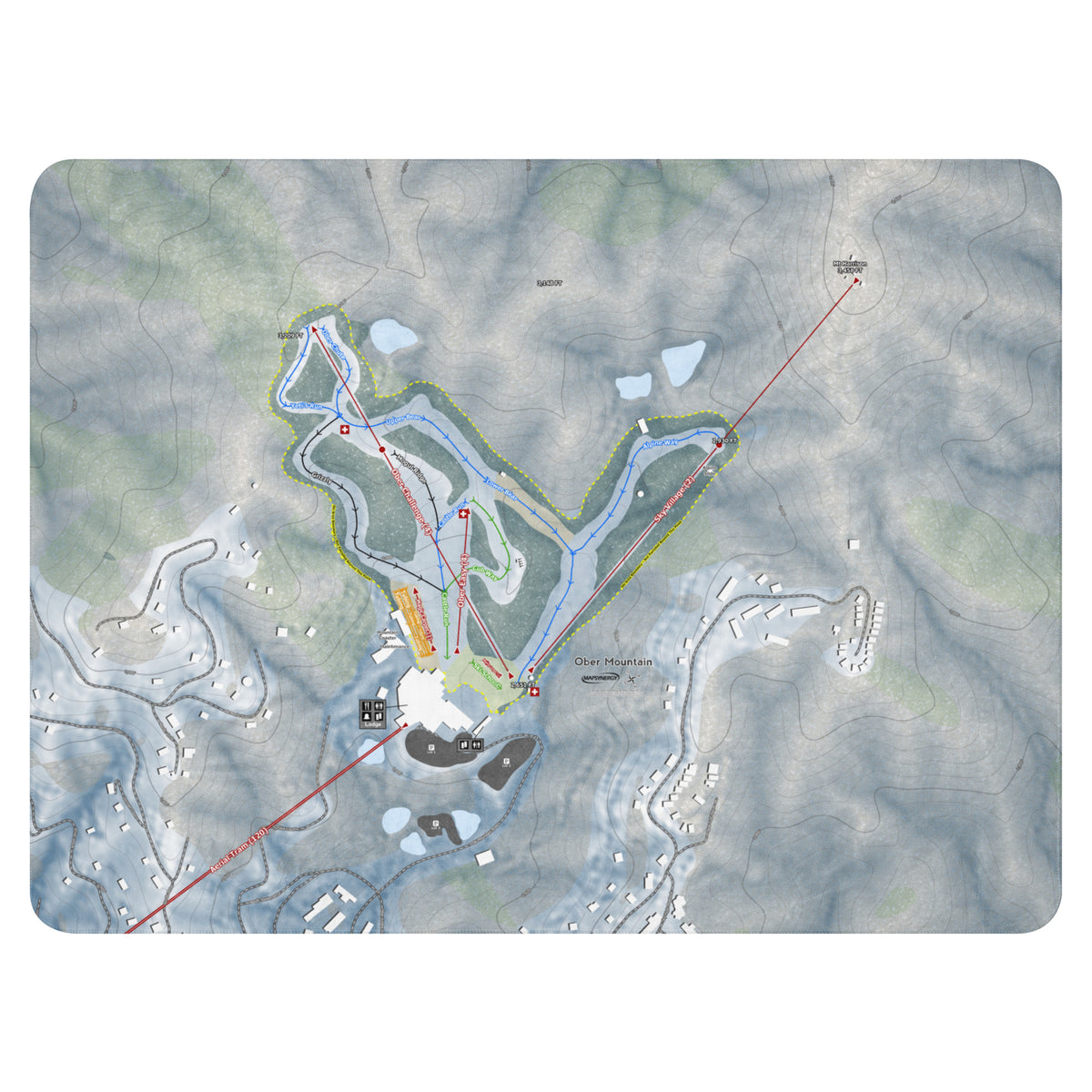 Ober Mountain, Tennessee Ski Resort Map Blanket