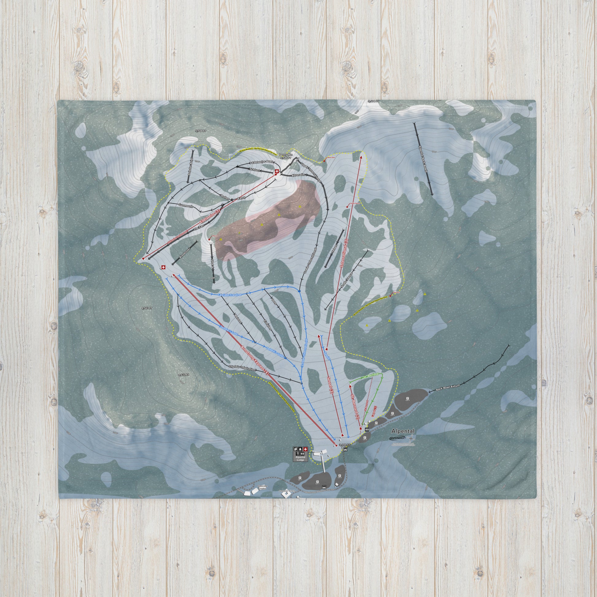 Alpental, Washington Ski Resort Map Blanket - Powderaddicts