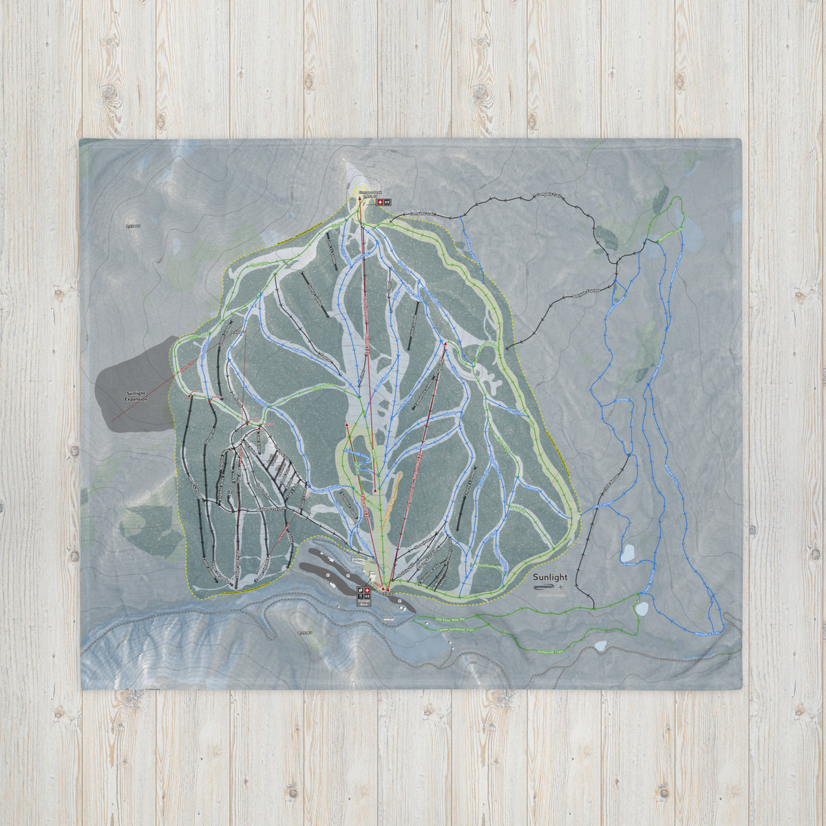 Sunlight Mountain Resort, Colorado Ski Trail Map Blanket - Powderaddicts