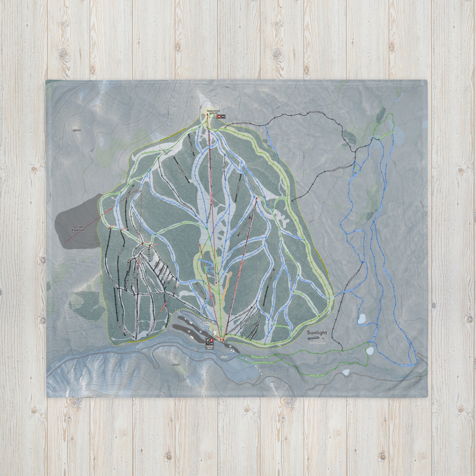 Sunlight Mountain Resort, Colorado Ski Trail Map Blanket - Powderaddicts