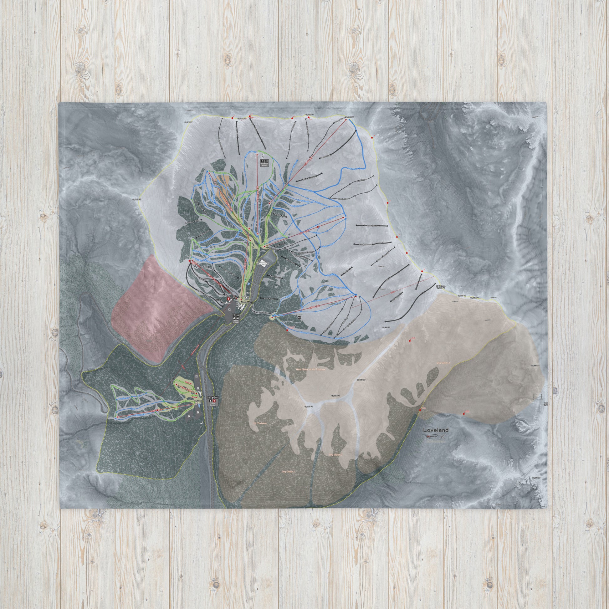 Loveland, Colorado Ski Resort Map blanket - Powderaddicts