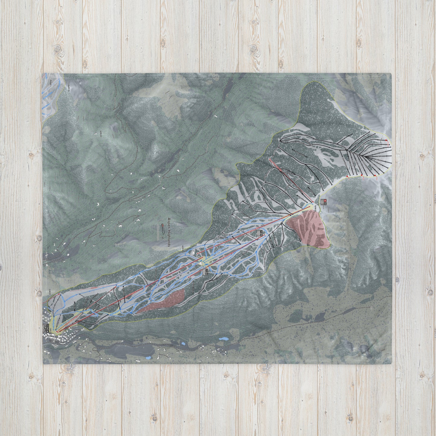 Aspen Highlands, Colorado Ski Resort Map blanket - Powderaddicts