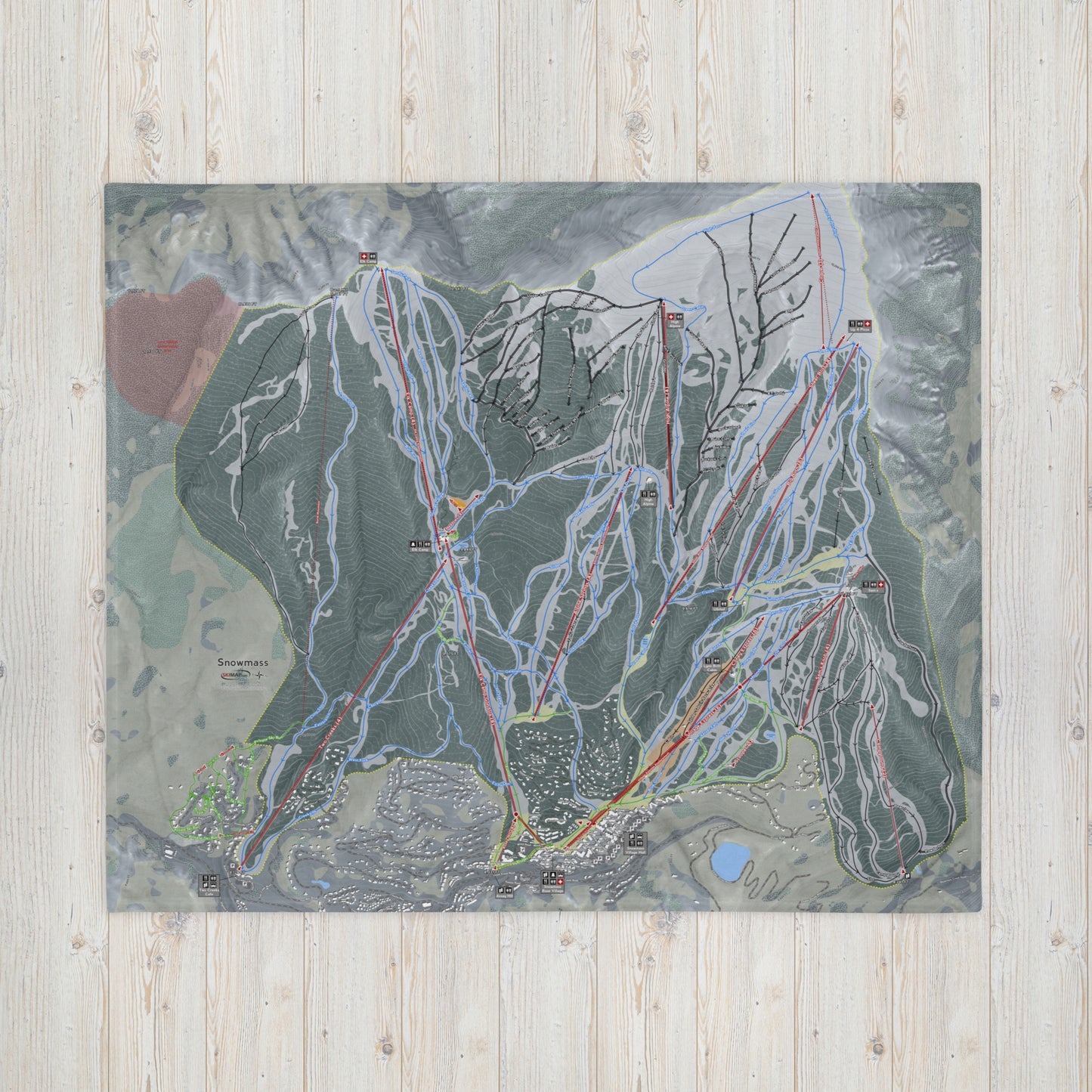 Snowmass, Colorado Ski Resort Map blanket - Powderaddicts