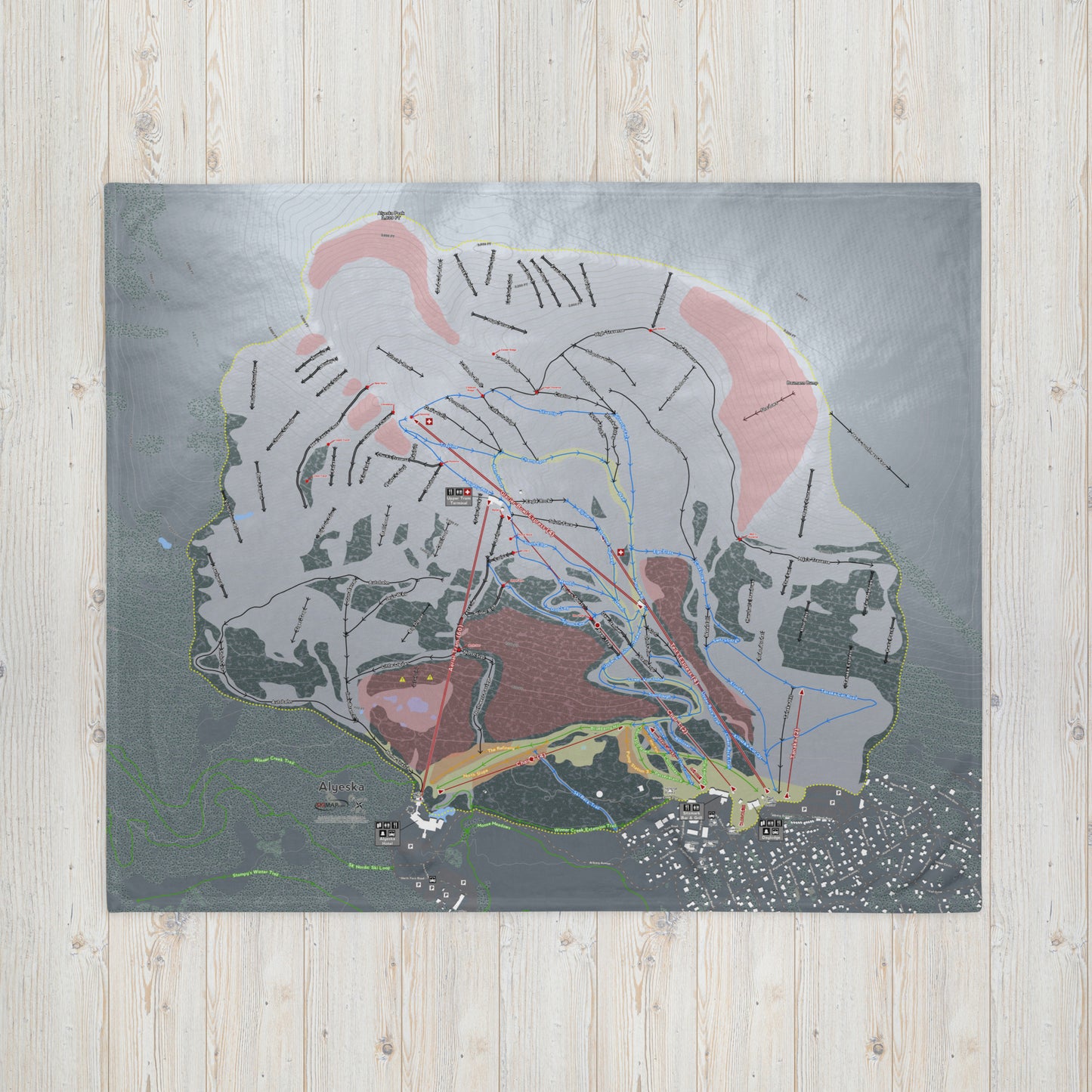 Alyeska, Alaska Ski Resort Map Blanket - Powderaddicts