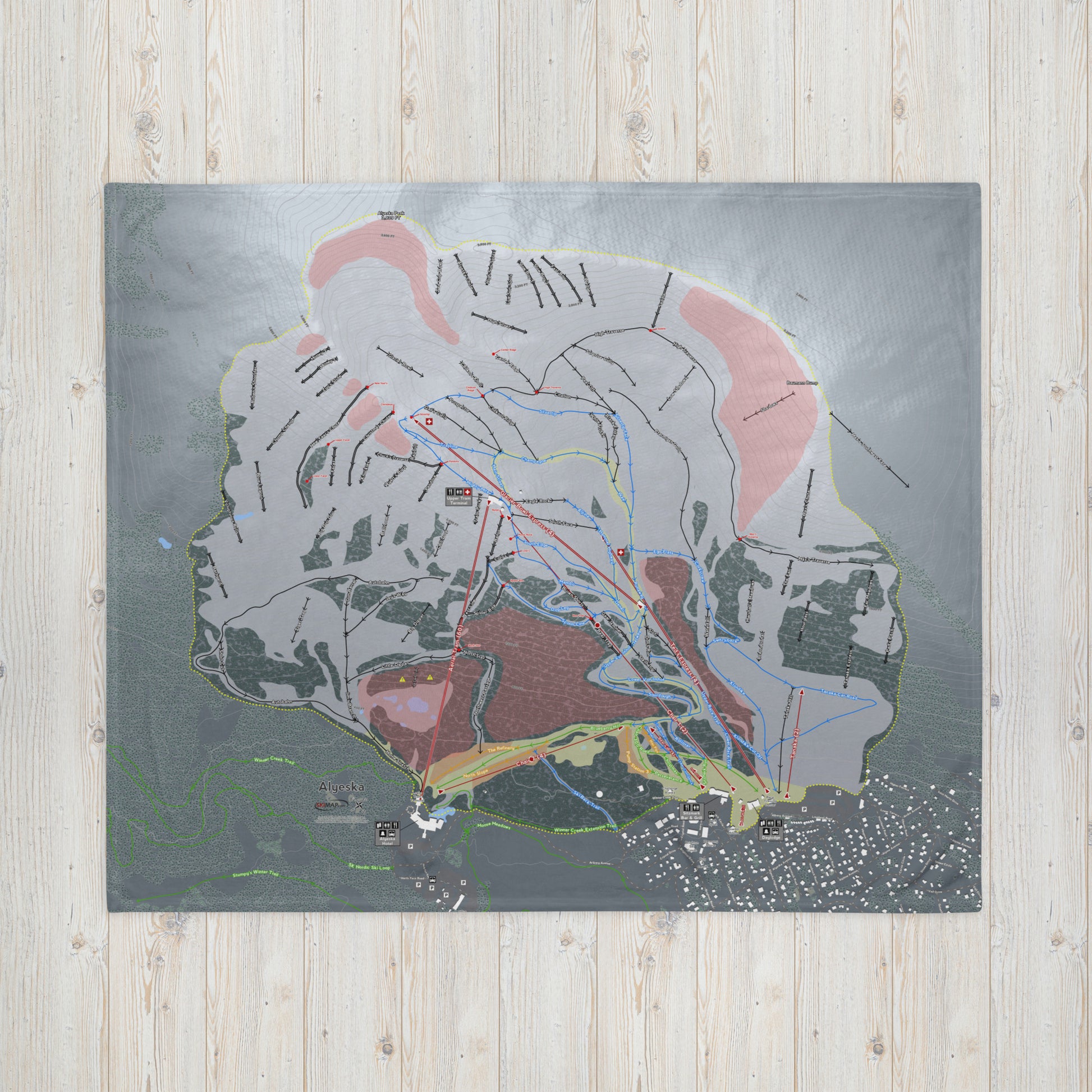 Alyeska, Alaska Ski Resort Map Blanket - Powderaddicts