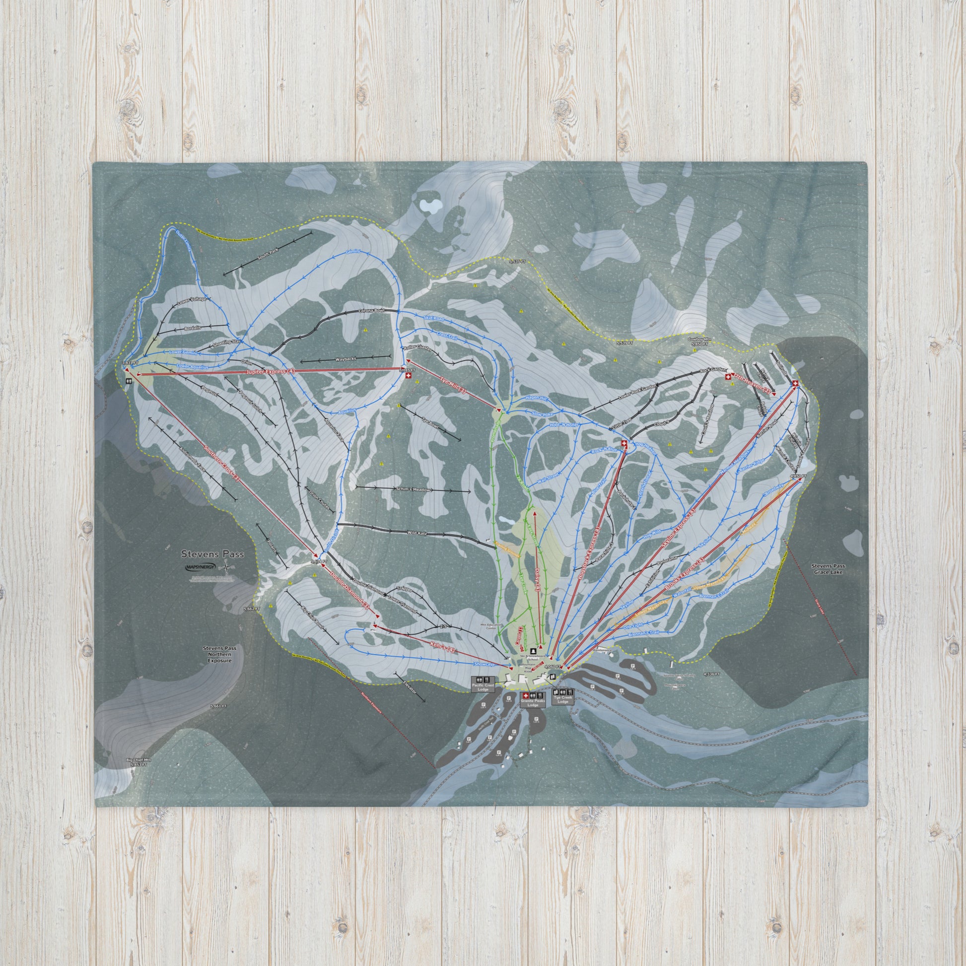 Stevens Pass, Washington Ski Resort Map Blanket - Powderaddicts
