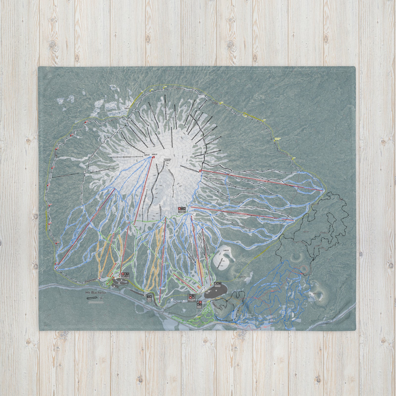Mt Bachelor, Oregon Ski Resort Map Blanket - Powderaddicts