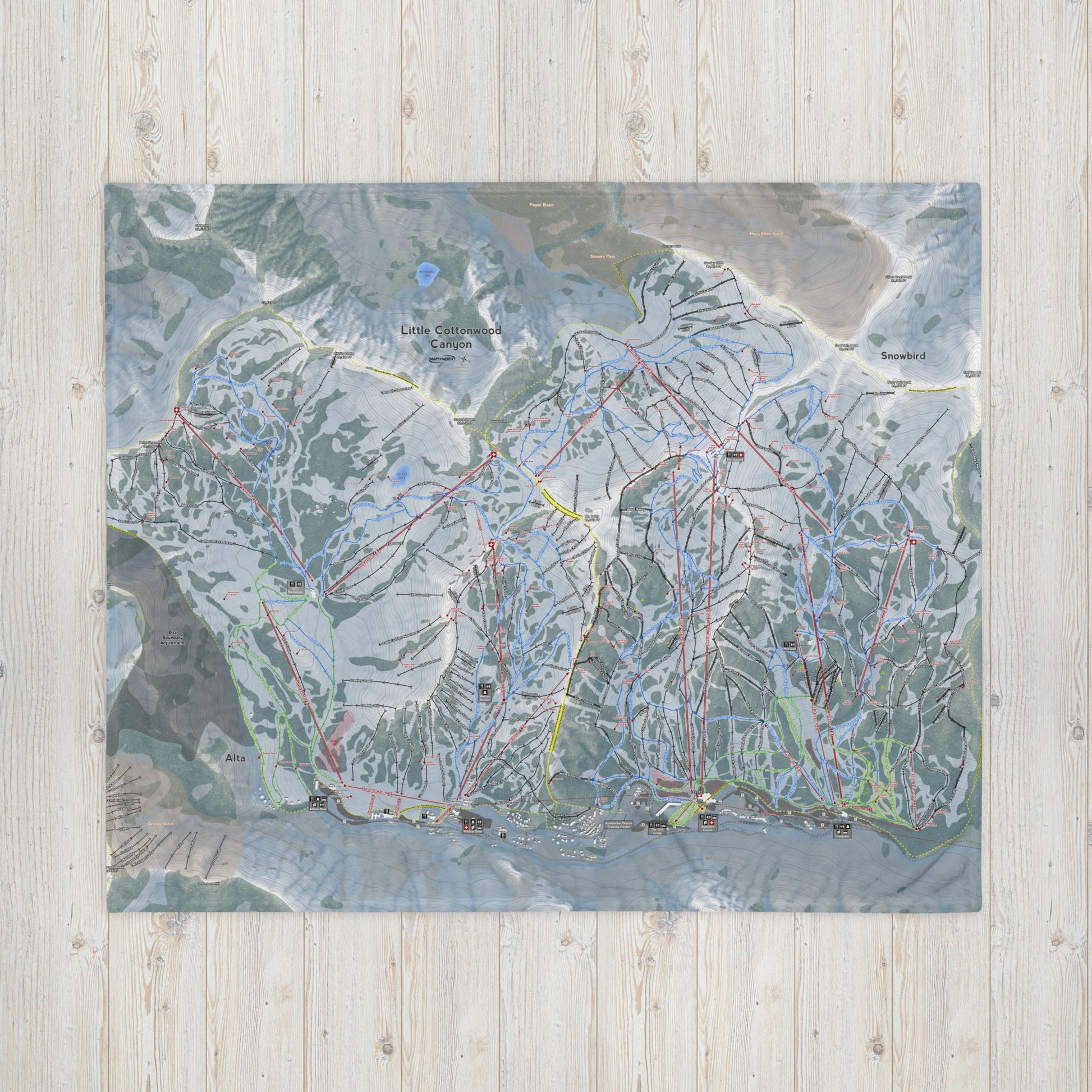 Little Cottonwood Canyon, Utah Ski Resort Map Blanket - Powderaddicts