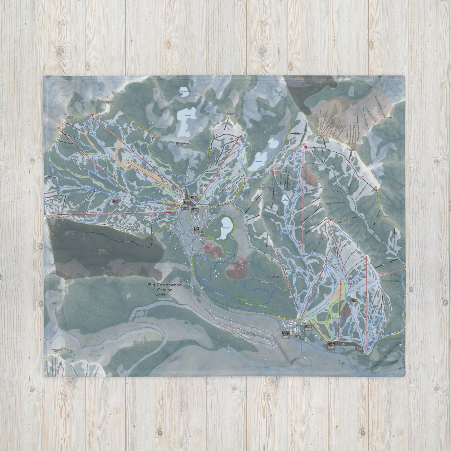 Big Cottonwood Canyon, Utah Ski Trail Map blanket - Powderaddicts