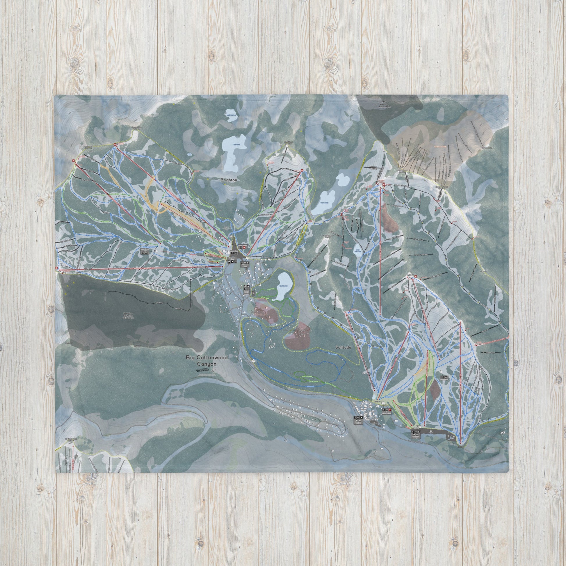 Big Cottonwood Canyon, Utah Ski Trail Map blanket - Powderaddicts