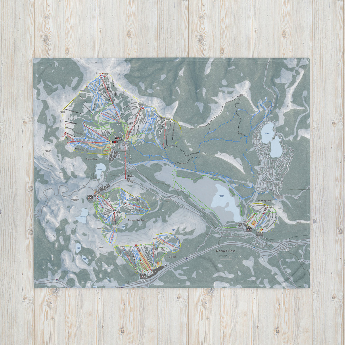 Donner Pass, California Ski Resort Map Blanket - Powderaddicts
