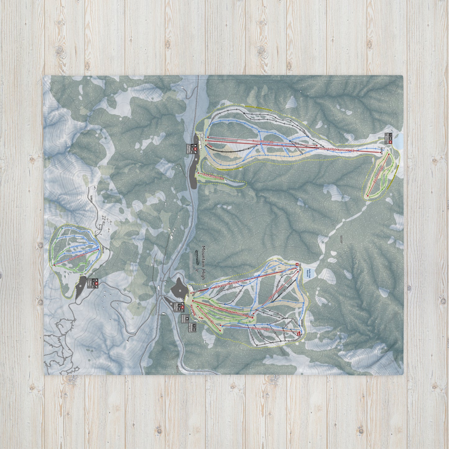 Mountain High, California Ski Resort Map Blanket - Powderaddicts