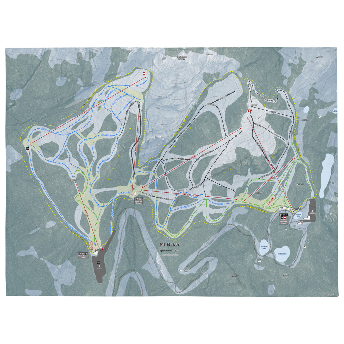 Mt. Baker, Washington Ski Resort Map Blanket - Powderaddicts