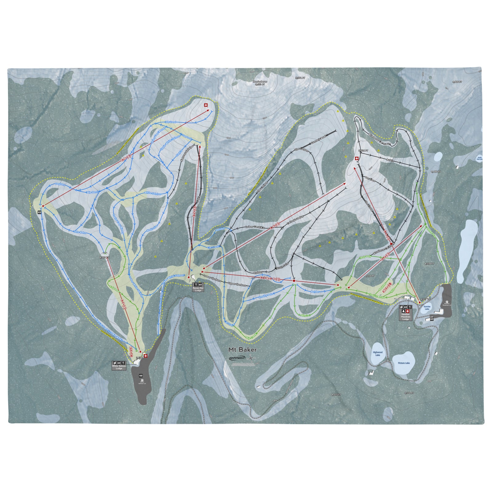 Mt. Baker, Washington Ski Resort Map Blanket - Powderaddicts