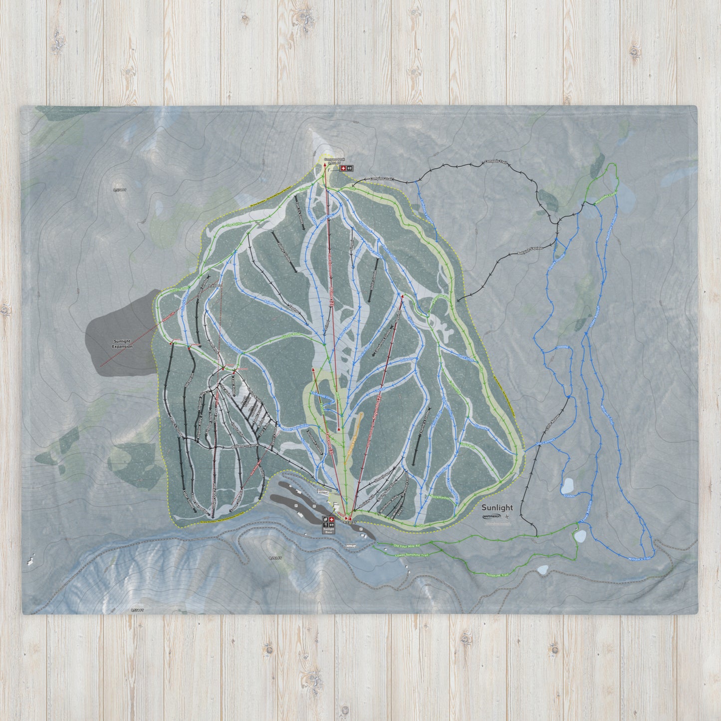Sunlight Mountain Resort, Colorado Ski Trail Map Blanket - Powderaddicts