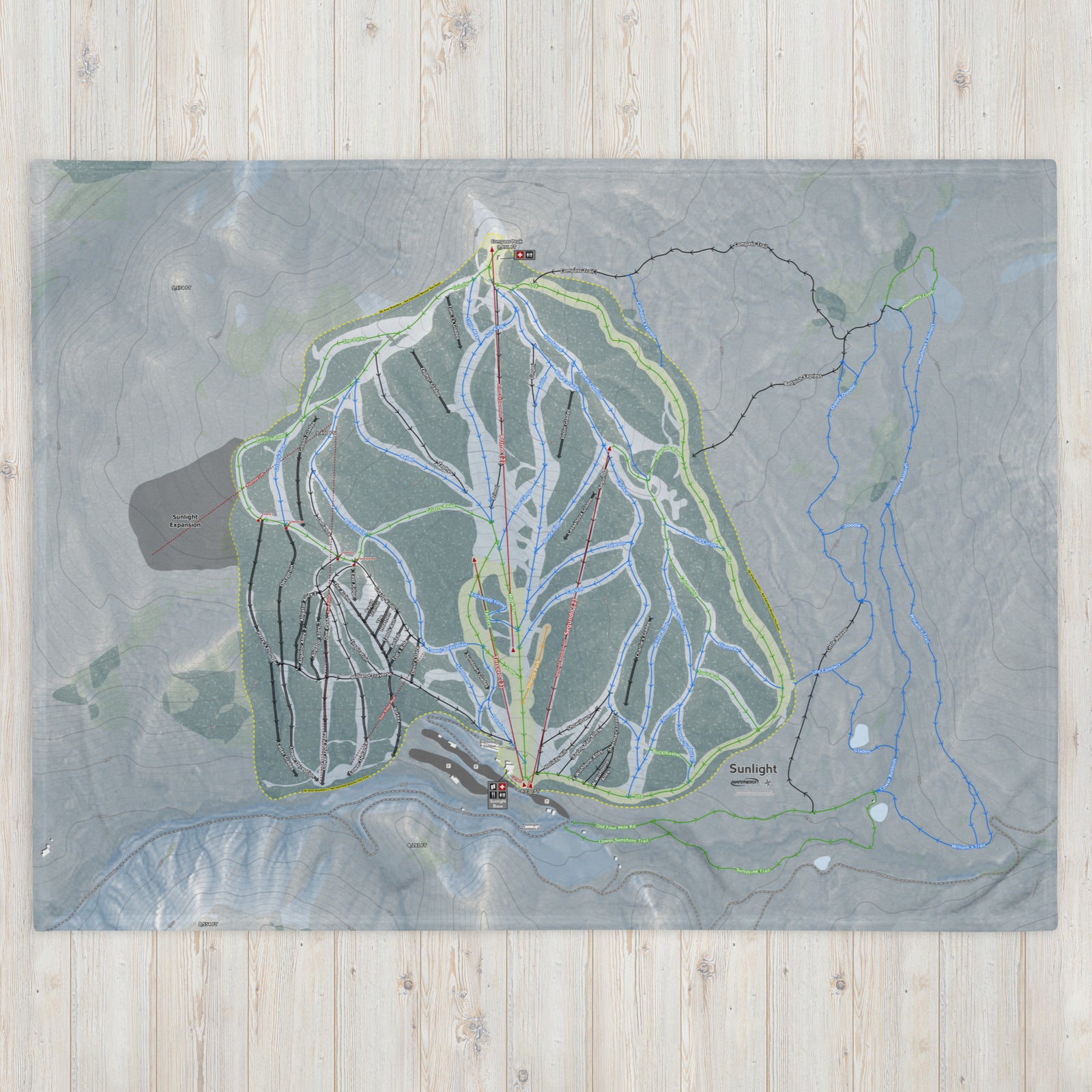 Sunlight Mountain Resort, Colorado Ski Trail Map Blanket - Powderaddicts