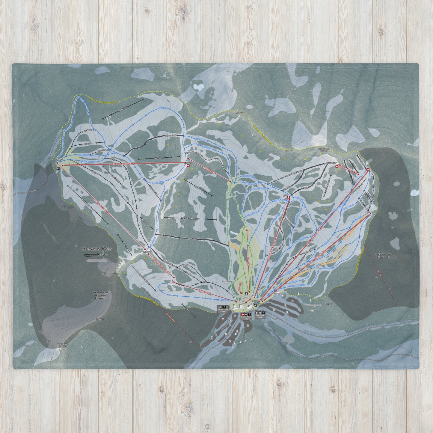Stevens Pass, Washington Ski Resort Map Blanket - Powderaddicts