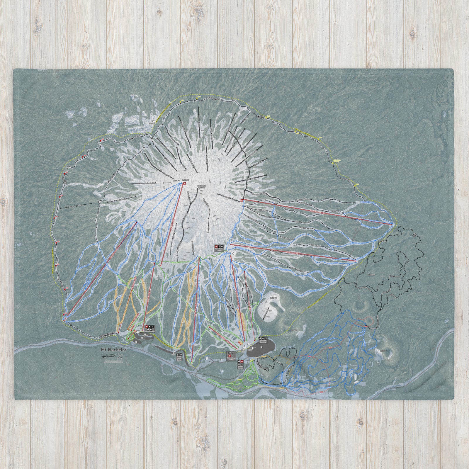 Mt Bachelor, Oregon Ski Resort Map Blanket - Powderaddicts