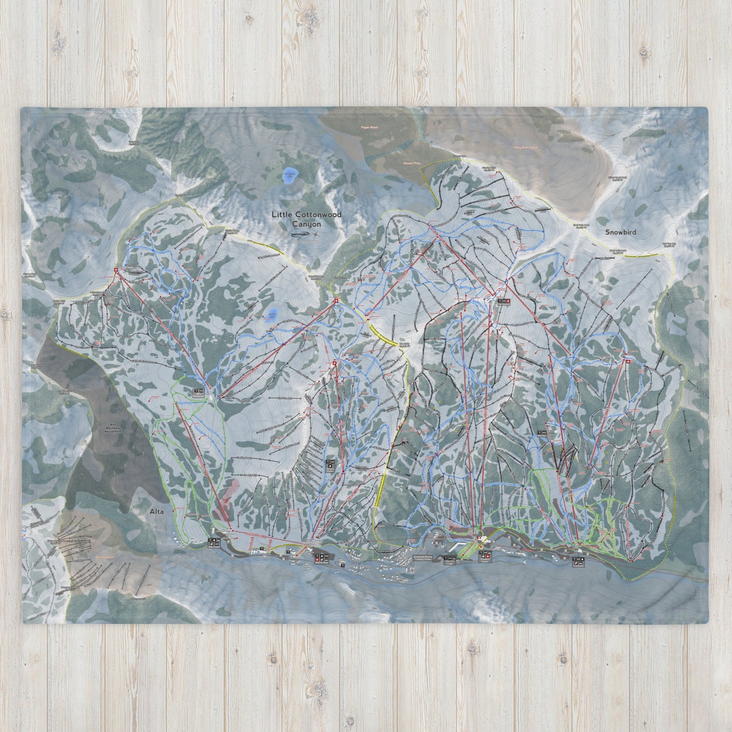 Little Cottonwood Canyon, Utah Ski Resort Map Blanket - Powderaddicts