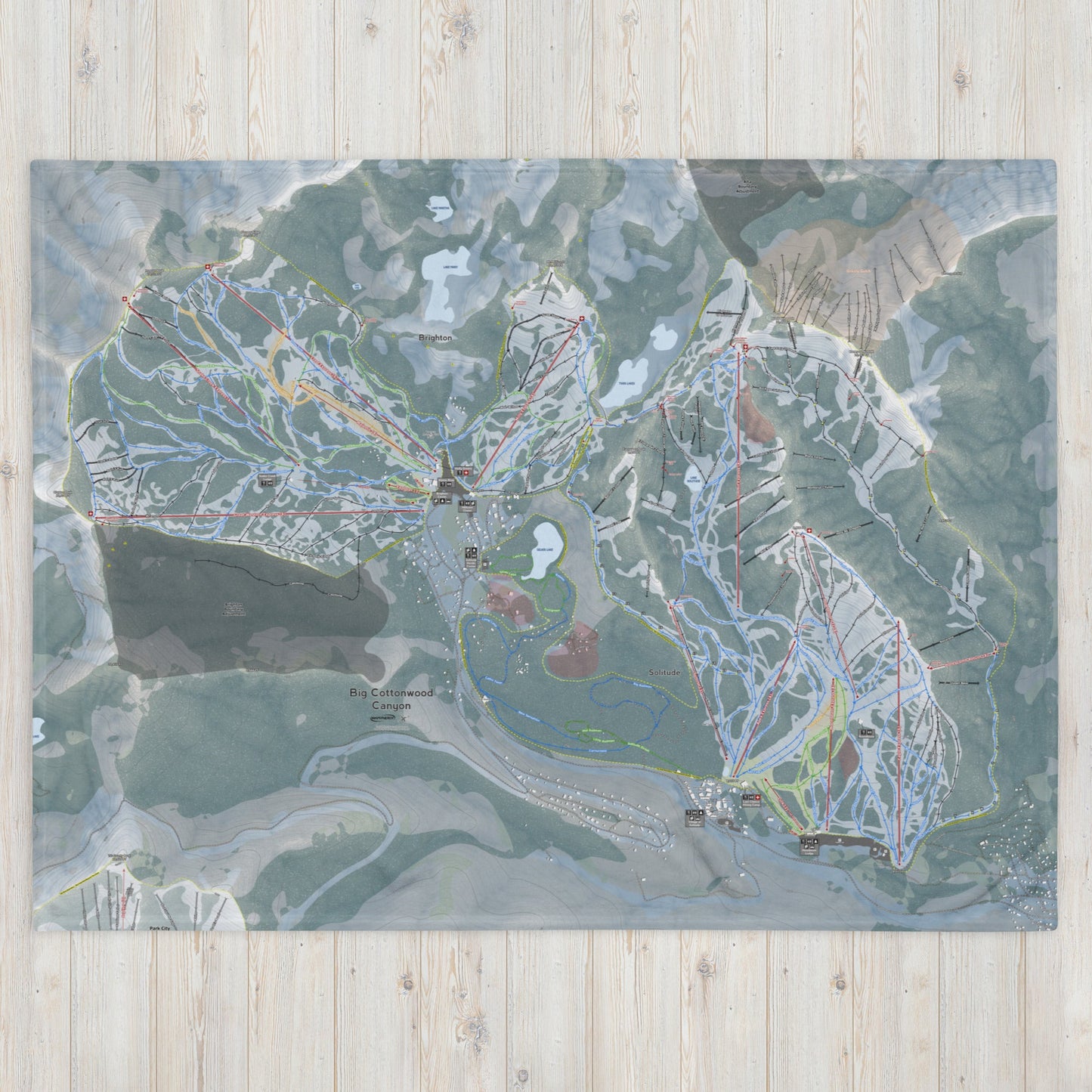 Big Cottonwood Canyon, Utah Ski Trail Map blanket - Powderaddicts