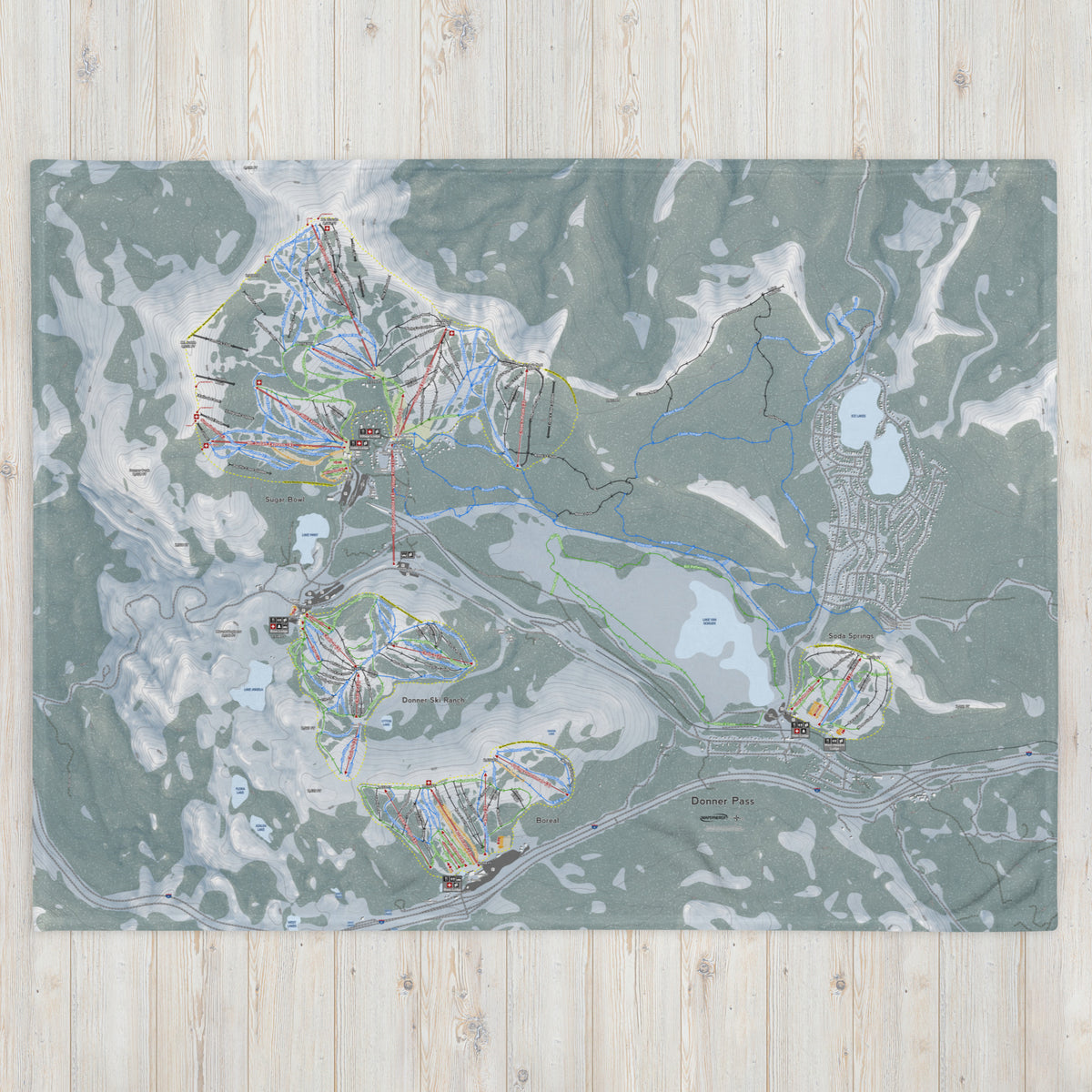 Donner Pass, California Ski Resort Map Blanket - Powderaddicts