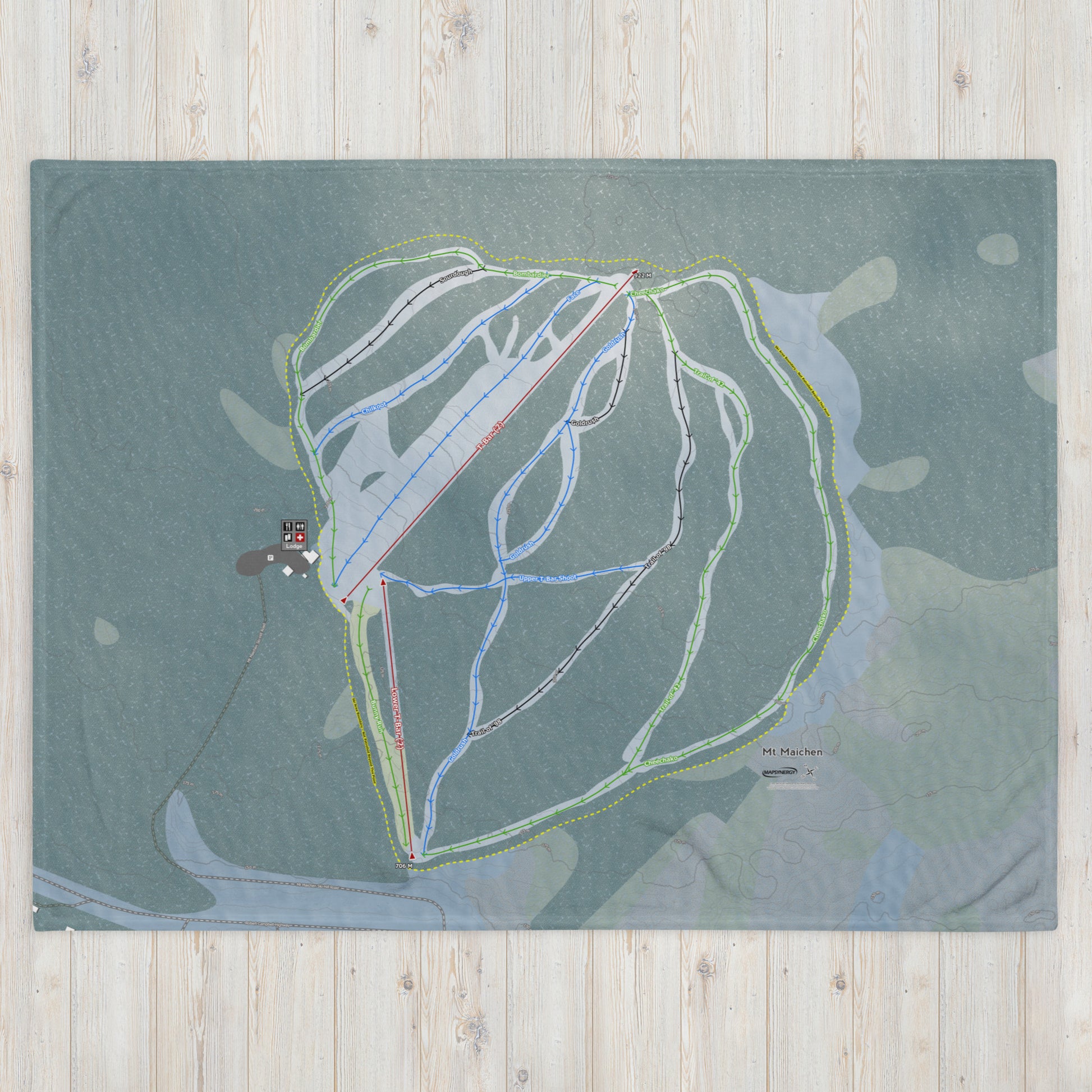 Mt Maichen, Yukon Territory Ski Resort Map Blanket - Powderaddicts