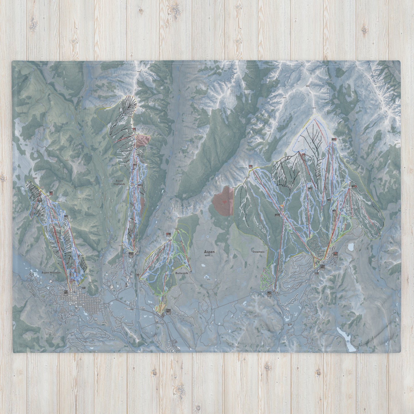 Aspen Snowmass, Colorado Ski Resort Map Blanket - Powderaddicts