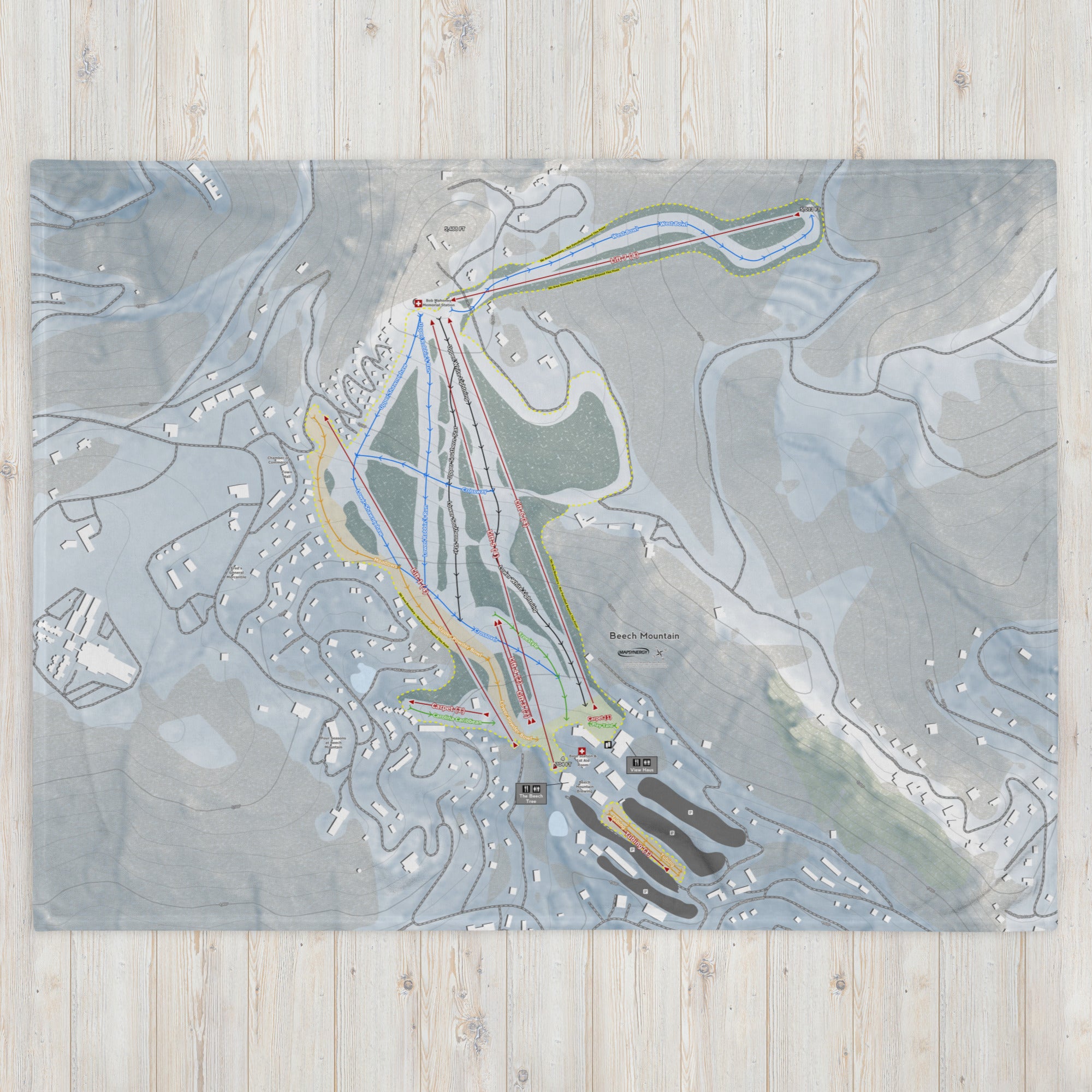 Beech Mountain, North Carolina Ski Resort Map Blanket