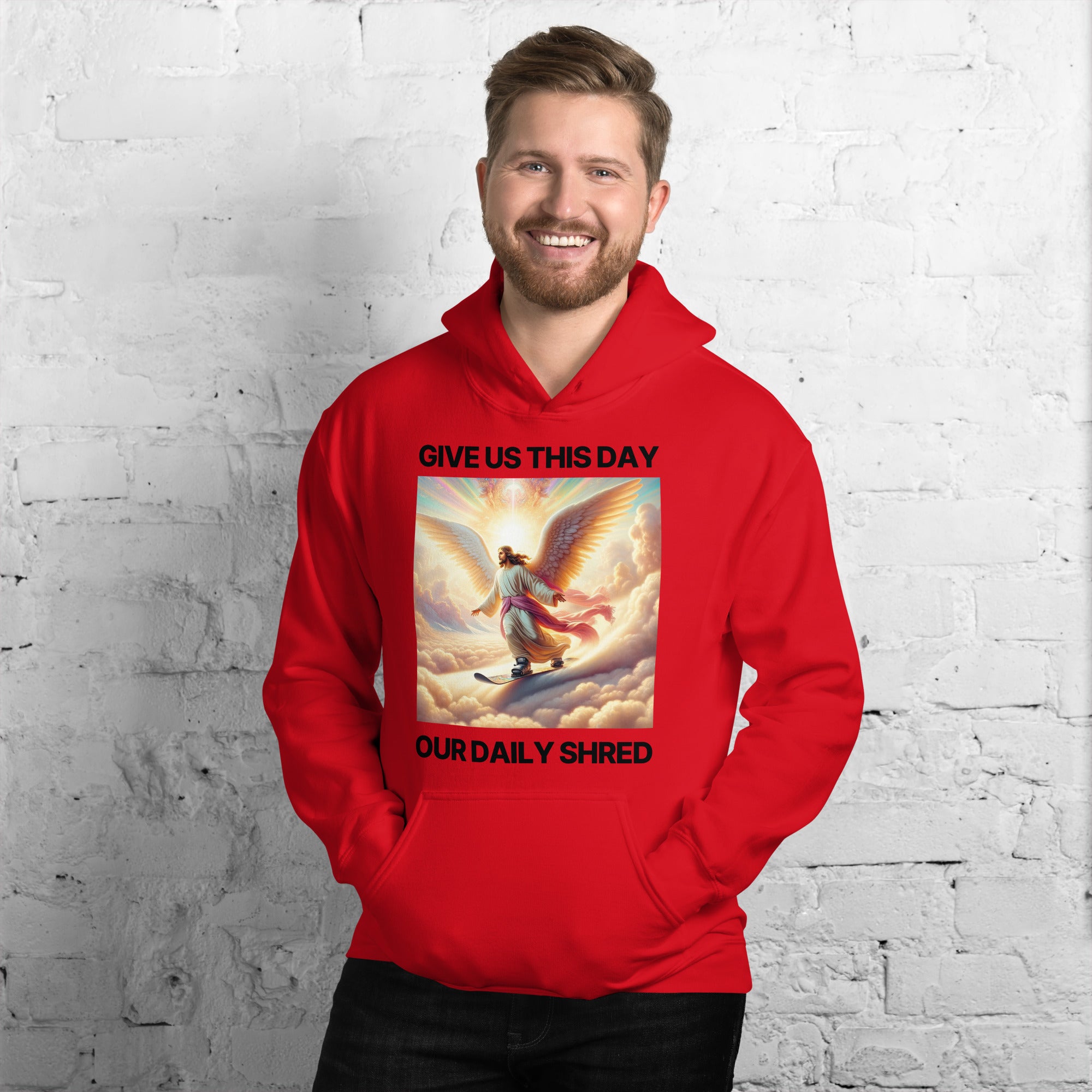SKIING GIVE US THIS DAY OUR DAILY SHRED UNISEX HOODIE
