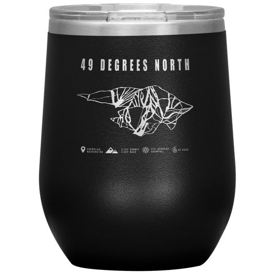 49 Degrees North, Washington Ski Trail Map Wine 12oz Tumbler - Powderaddicts
