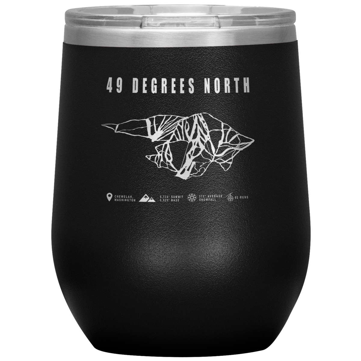 49 Degrees North, Washington Ski Trail Map Wine 12oz Tumbler - Powderaddicts