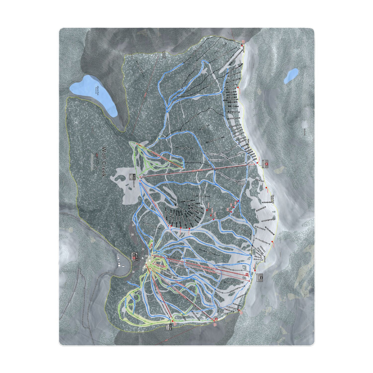 Wolf Creek, Colorado Ski Resort Map Printed Beach Towel - Powderaddicts
