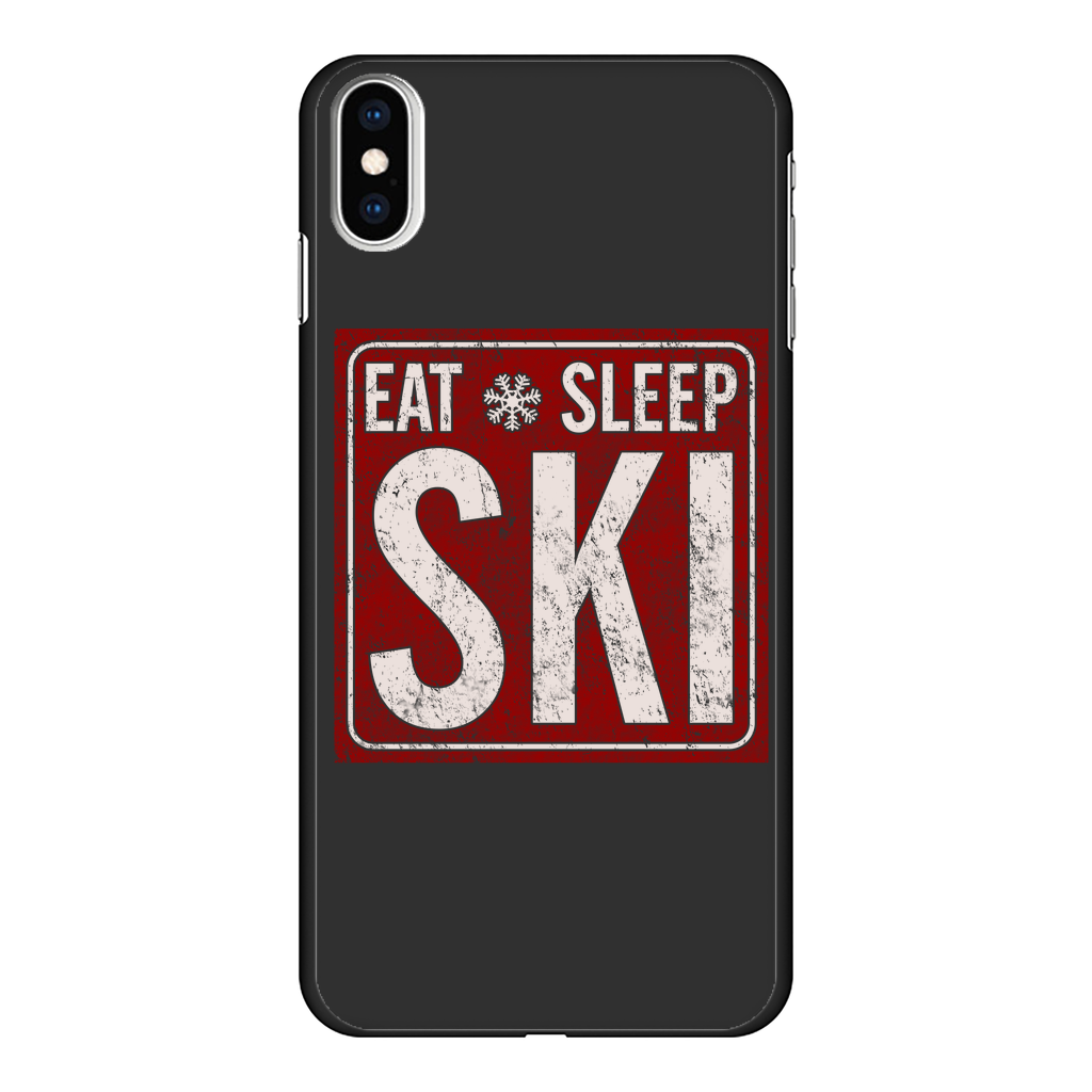 Eat Sleep Ski Back Printed Black Hard Phone Case - Powderaddicts