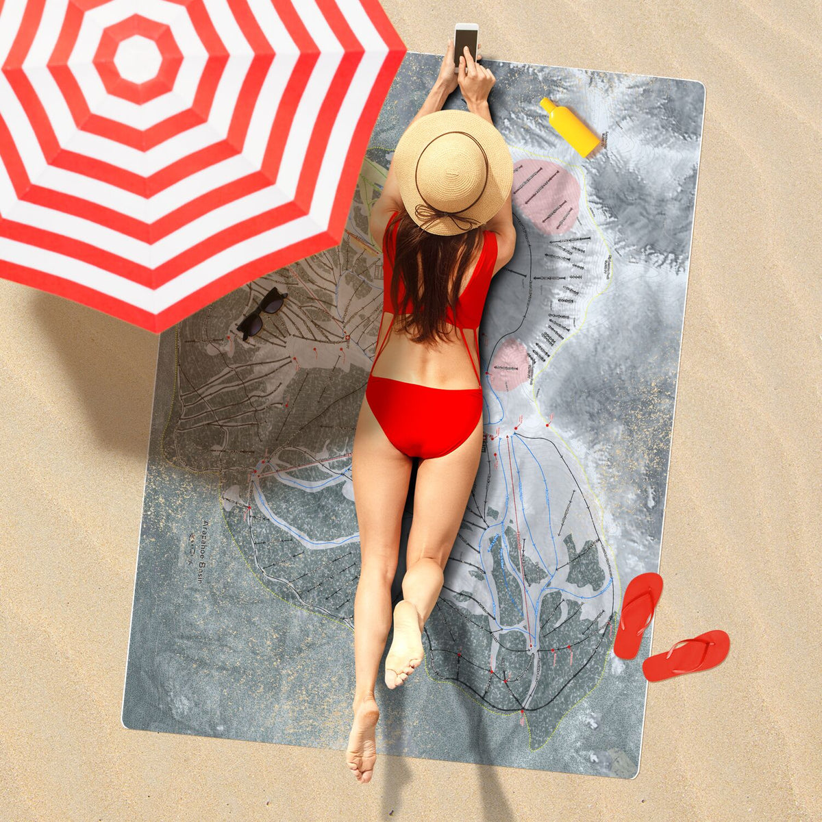 Arapahoe Basin, Colorado Ski Resort Map Printed Beach Towel - Powderaddicts