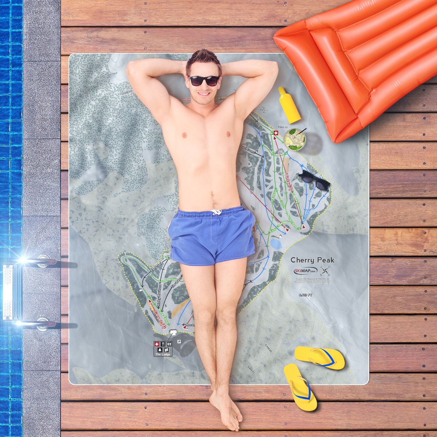 Cherry Peak, Utah Ski Resort Map Printed Beach Towel - Powderaddicts