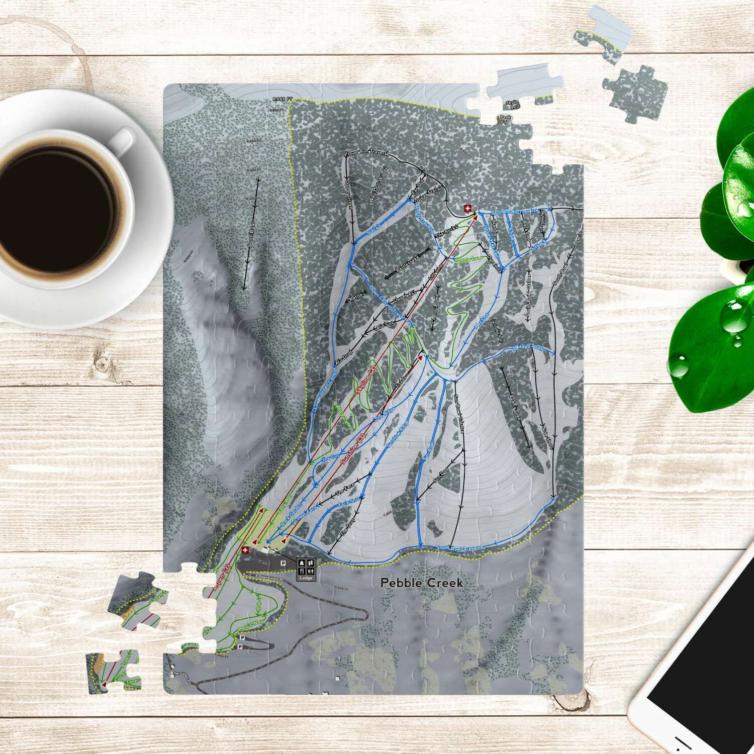 Pebble Creek, Idaho Ski Trail Map Puzzle - Powderaddicts
