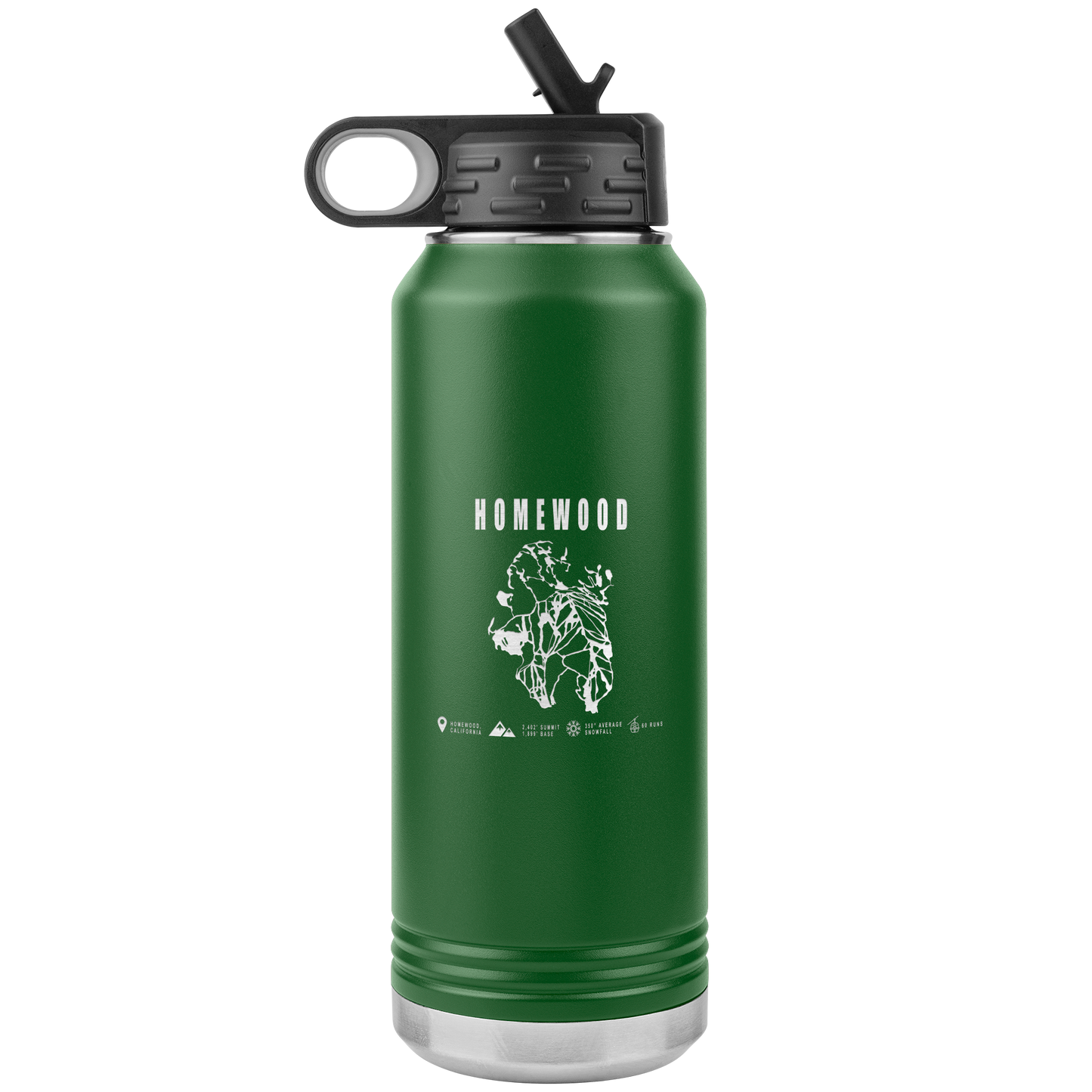 Homewood, California Ski Trail Map 32oz Water Bottle Tumbler - Powderaddicts